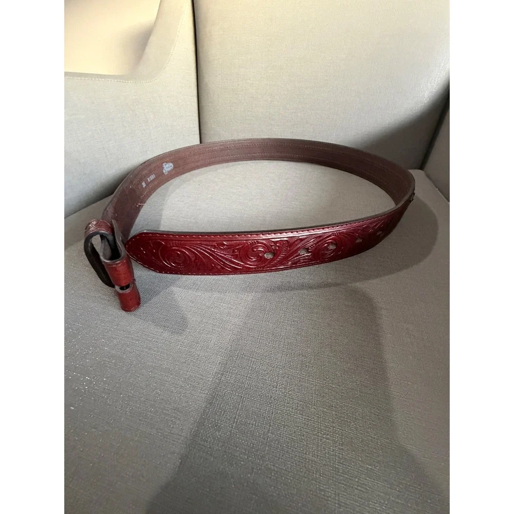 Justin‎ 36 Tooled Leather Western Belt Braided Rawhide Inlay No Buckle